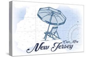 Cape May, New Jersey - Beach Chair and Umbrella - Blue - Coastal Icon-Lantern Press-Stretched Canvas