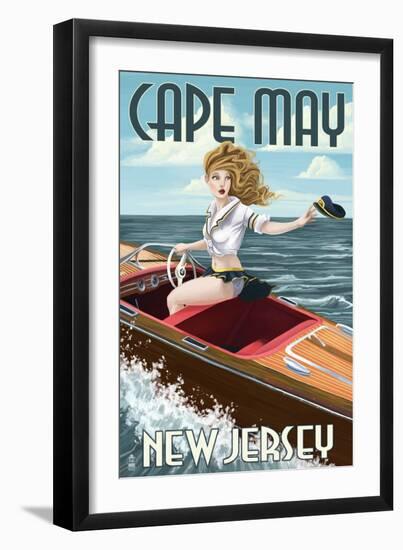 Cape May, New Jersey - Boating Pinup Girl-Lantern Press-Framed Art Print