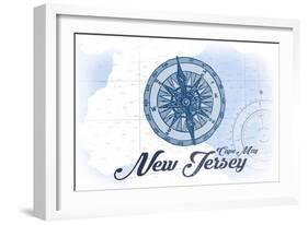 Cape May, New Jersey - Compass - Blue - Coastal Icon-Lantern Press-Framed Art Print