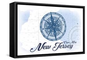 Cape May, New Jersey - Compass - Blue - Coastal Icon-Lantern Press-Framed Stretched Canvas