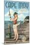 Cape May, New Jersey - Fishing Pinup Girl-Lantern Press-Mounted Art Print