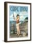 Cape May, New Jersey - Fishing Pinup Girl-Lantern Press-Framed Art Print