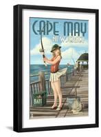 Cape May, New Jersey - Fishing Pinup Girl-Lantern Press-Framed Art Print