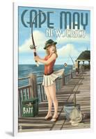 Cape May, New Jersey - Fishing Pinup Girl-Lantern Press-Framed Art Print