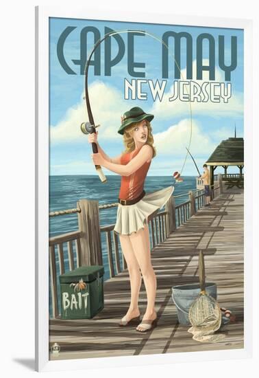 Cape May, New Jersey - Fishing Pinup Girl-Lantern Press-Framed Art Print