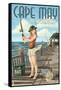 Cape May, New Jersey - Fishing Pinup Girl-Lantern Press-Framed Stretched Canvas