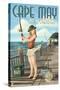 Cape May, New Jersey - Fishing Pinup Girl-Lantern Press-Stretched Canvas