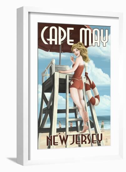 Cape May, New Jersey - Lifeguard Pinup Girl-Lantern Press-Framed Art Print