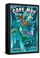 Cape May, New Jersey - Mermaids Vintage Sign-Lantern Press-Framed Stretched Canvas