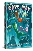 Cape May, New Jersey - Mermaids Vintage Sign-Lantern Press-Stretched Canvas
