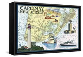 Cape May, New Jersey - Nautical Chart-Lantern Press-Framed Stretched Canvas