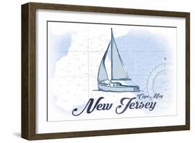 Cape May, New Jersey - Sailboat - Blue - Coastal Icon-Lantern Press-Framed Art Print