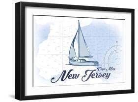 Cape May, New Jersey - Sailboat - Blue - Coastal Icon-Lantern Press-Framed Art Print