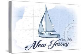 Cape May, New Jersey - Sailboat - Blue - Coastal Icon-Lantern Press-Stretched Canvas