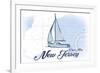 Cape May, New Jersey - Sailboat - Blue - Coastal Icon-Lantern Press-Framed Premium Giclee Print