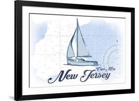 Cape May, New Jersey - Sailboat - Blue - Coastal Icon-Lantern Press-Framed Premium Giclee Print