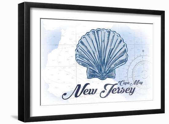 Cape May, New Jersey - Scallop Shell - Blue - Coastal Icon-Lantern Press-Framed Art Print