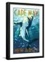 Cape May, New Jersey - Stylized Shark-Lantern Press-Framed Art Print