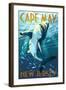 Cape May, New Jersey - Stylized Shark-Lantern Press-Framed Art Print