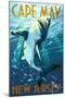 Cape May, New Jersey - Stylized Shark-Lantern Press-Mounted Art Print
