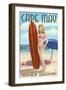 Cape May, New Jersey - Surfing Pinup Girl-Lantern Press-Framed Art Print