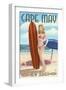 Cape May, New Jersey - Surfing Pinup Girl-Lantern Press-Framed Art Print