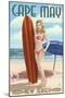 Cape May, New Jersey - Surfing Pinup Girl-Lantern Press-Mounted Art Print
