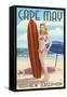 Cape May, New Jersey - Surfing Pinup Girl-Lantern Press-Framed Stretched Canvas