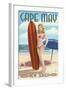 Cape May, New Jersey - Surfing Pinup Girl-Lantern Press-Framed Art Print