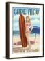 Cape May, New Jersey - Surfing Pinup Girl-Lantern Press-Framed Art Print