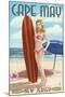 Cape May, New Jersey - Surfing Pinup Girl-Lantern Press-Mounted Art Print