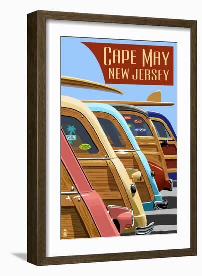 Cape May, New Jersey - Woodies Lined Up-Lantern Press-Framed Art Print