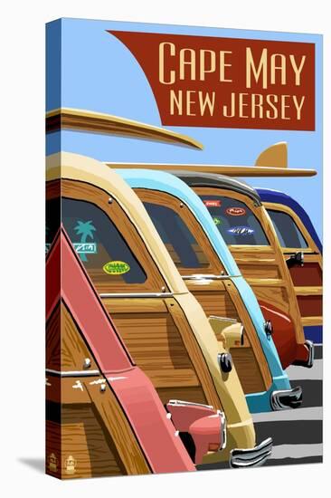 Cape May, New Jersey - Woodies Lined Up-Lantern Press-Stretched Canvas