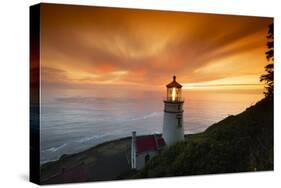 Cape Meares Lighthouse at golden hour, Tillamook County, Oregon, USA-Panoramic Images-Stretched Canvas