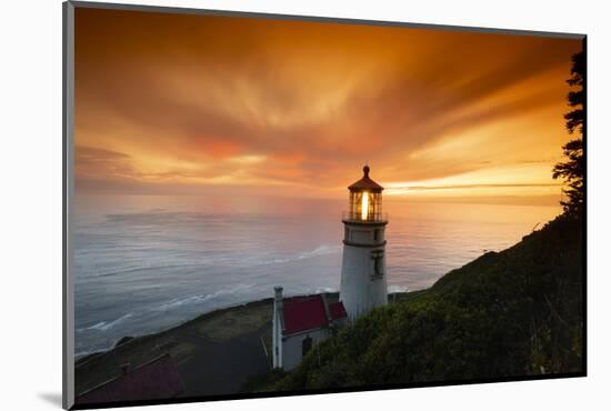 Cape Meares Lighthouse at golden hour, Tillamook County, Oregon, USA-Panoramic Images-Mounted Photographic Print