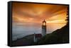 Cape Meares Lighthouse at golden hour, Tillamook County, Oregon, USA-Panoramic Images-Framed Stretched Canvas