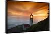 Cape Meares Lighthouse at golden hour, Tillamook County, Oregon, USA-Panoramic Images-Framed Stretched Canvas