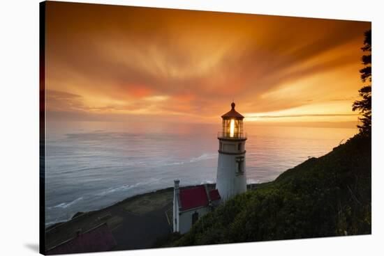 Cape Meares Lighthouse at golden hour, Tillamook County, Oregon, USA-Panoramic Images-Stretched Canvas
