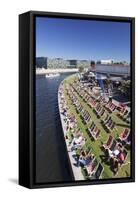 Capital Beach bar at Spreebogen Park, TV Tower, Berlin, Germany, Europe-Markus Lange-Framed Stretched Canvas