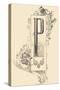 Capital Letter P Decorated with Plant and Bird Motifs .,1880 (Illustration)-Jules Auguste Habert-dys-Stretched Canvas