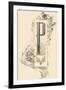 Capital Letter P Decorated with Plant and Bird Motifs .,1880 (Illustration)-Jules Auguste Habert-dys-Framed Giclee Print