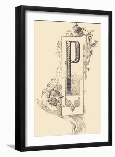 Capital Letter P Decorated with Plant and Bird Motifs .,1880 (Illustration)-Jules Auguste Habert-dys-Framed Giclee Print