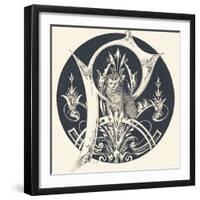 Capital Letter P Decorated with Symmetric Motifs and a Feline., 1880 (Engraving)-Augusta Crofton-Framed Giclee Print