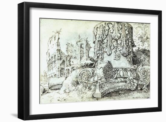 Capital with Colosseum in Background-null-Framed Giclee Print