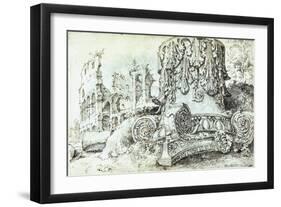 Capital with Colosseum in Background-null-Framed Giclee Print