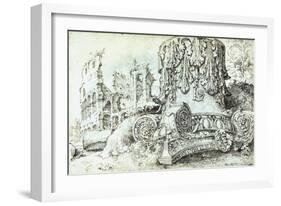 Capital with Colosseum in Background-null-Framed Giclee Print