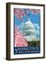 Capitol Building and Cherry Blossoms - Washington DC-Lantern Press-Framed Art Print
