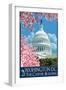 Capitol Building and Cherry Blossoms - Washington DC-Lantern Press-Framed Art Print