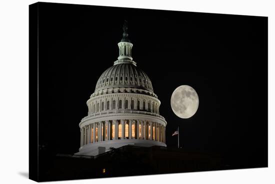 Capitol Building Dome Detail an Full Moon at Night, Washington DC - United States-Orhan-Stretched Canvas