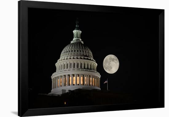 Capitol Building Dome Detail an Full Moon at Night, Washington DC - United States-Orhan-Framed Photographic Print